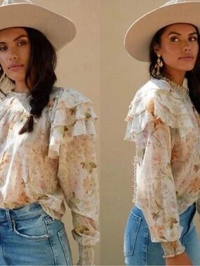 V. Chapman Lucca Top Floral Ruffle Blouse